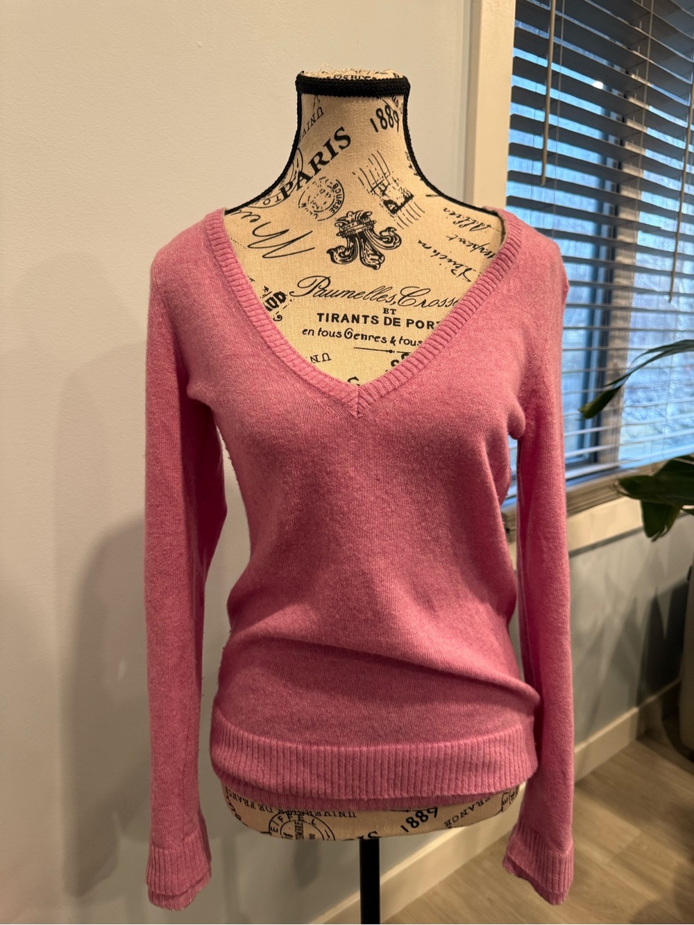 Banana Republic Pink V-Neck Cashmere-Blend Sweater